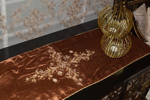 [VC-EG-R-10] R-10 Dark Brown Velvet Formal Runner with Dabka Work