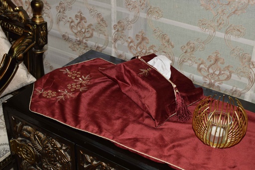 [VC-EG-VS-2] VS-2 Burgundy Velvet Formal Runner and Tissue Box Cover Set