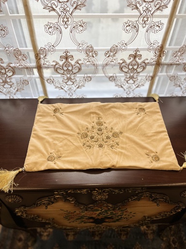 [VC-EG-C-13] C-13 Beige Velvet Formal Cushion Covers with Dabka Work