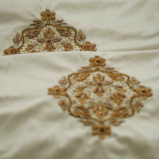 [VC-EG-C-4] C-4 Off White Velvet Formal Cushion Covers Set with Dabka Work