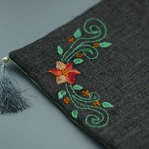 [VC-EG-C-6] C-6 Grey Jute Cushion Covers Set with Hand Embroidery