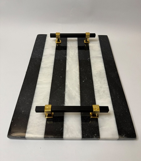 [VC-NUQ-NQMFLOG13] Rectangular Striped Serving Tray In Black And White
