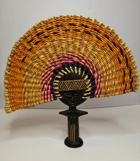 [VC-NUQ-244] Wooden African Figurine Fans – Orange Multi-Colour