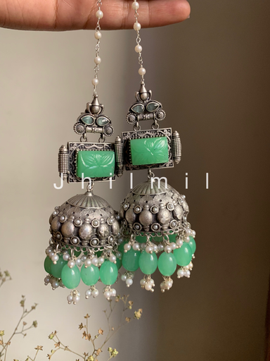 [VC-JHIL-158] Parrot Green Premium Brass Jhumki