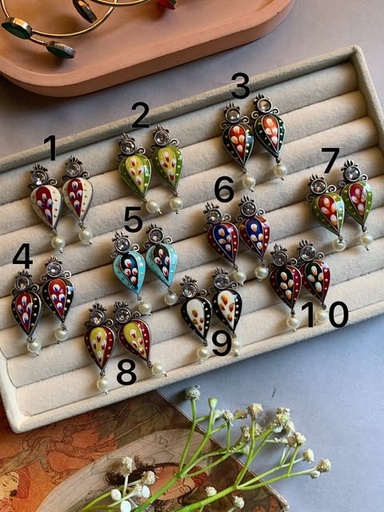 [VC-JHIL-285] Meenakari Kabootar Earrings - Set 3