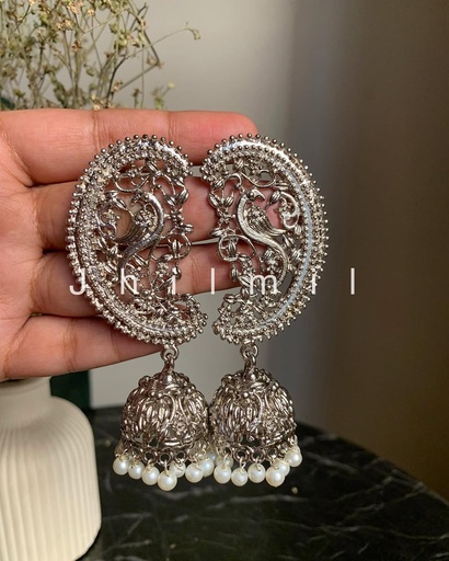 [VC-JHIL-316] Silver Plated bird Earcuff jhumka