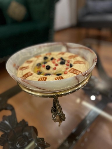 [VC-LAH-017] Marble Bowl Deep With Brass Stand - (20Cm)