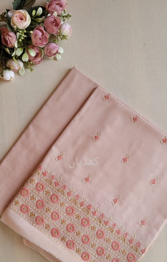 [VC-RK00059] Pale Sand Pink Lawn Suit with Peach Hand Embroidery – 2 Piece Unstitched Shirt & Trouser