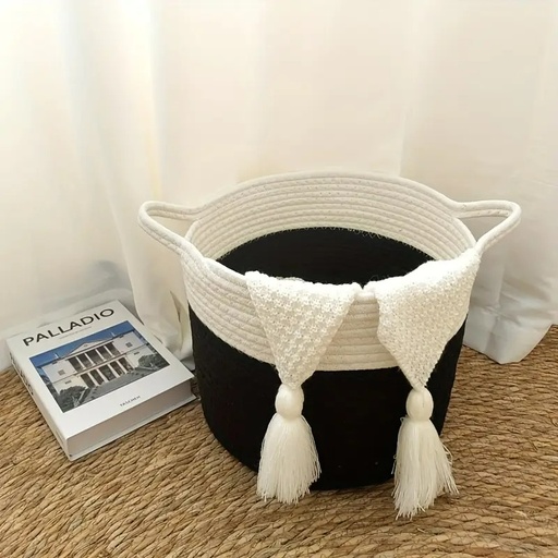 Black & White Cotton Rope Storage Basket – Stylish Organizer
