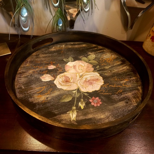 Round wooden tray