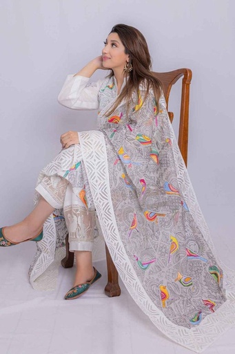 [36.D.25] Birds Embroidered Dupatta