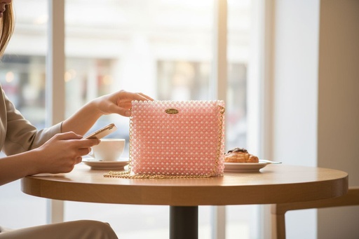 Handcrafted Peach And Pearl Beaded Bag