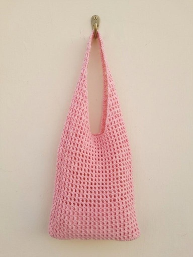 Crochet handmade pink mesh bag