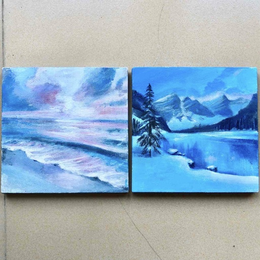 Blue landscape paintings set (original)