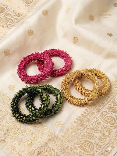 Gajra gota bangles,creating a sophisticated and elegant aesthetic.