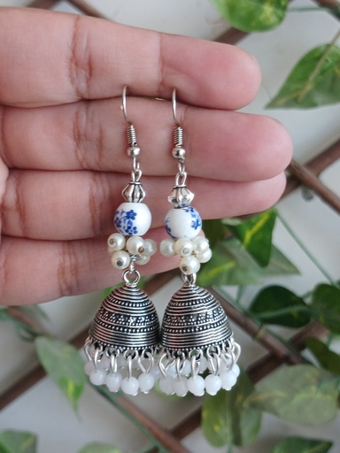 Blue poultry style beads earrings