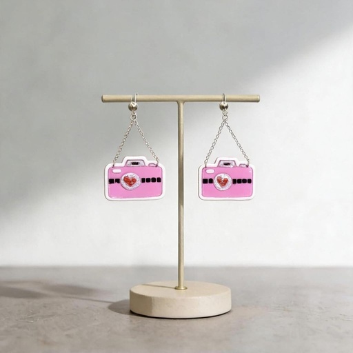 Pink Camera Earrings