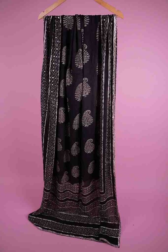 Black Handcrafted Mukesh Embroidery Dupatta | Niddleart