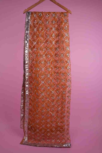 Orange Net Floral Gota Patti Jaal Dupatta | Niddleart
