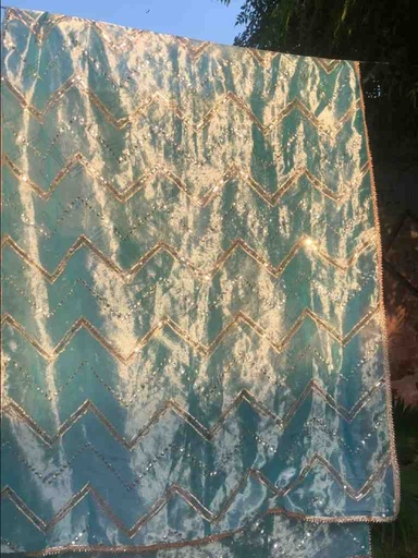 Aqua Blue Kundan Zari Mukesh Dupatta | Niddleart