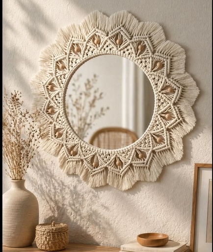 Handmade Macrame wall hanging mirror Boho_ Design