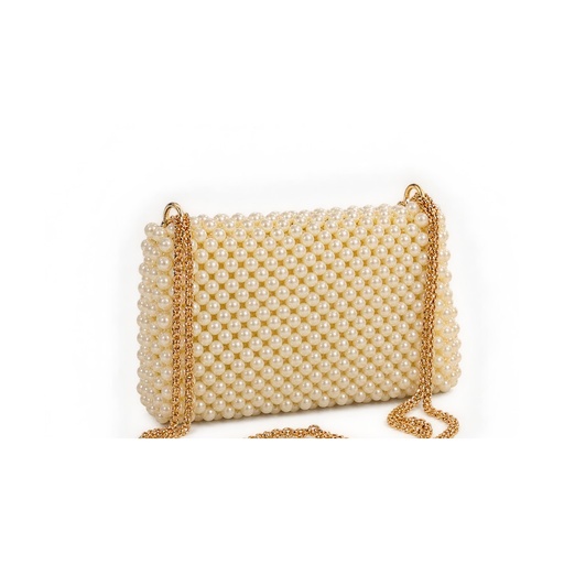 Handmade Pearl Beaded Crossbody Bag with Gold Chain Strap