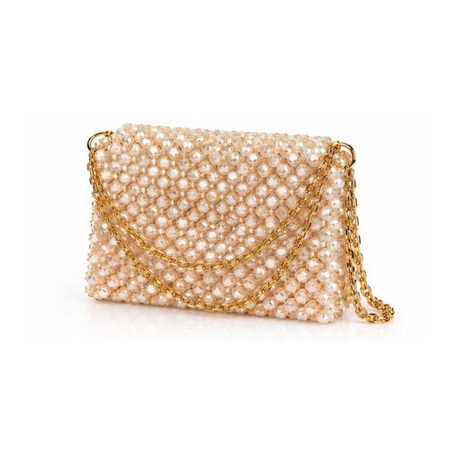 Golden Beaded Shoulder Bag with Double Chain Strap