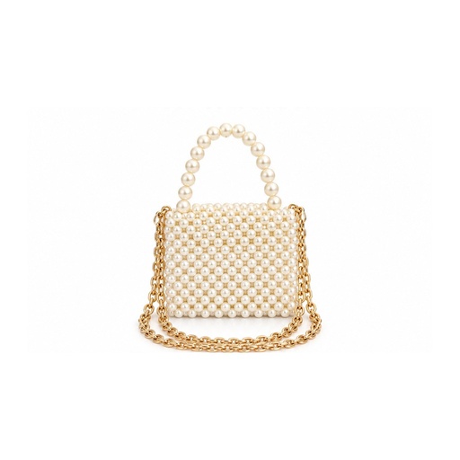 Ivory Pearl Bag with Top Handle & Chain Strap – 2-in-1 Purse/Shoulder Bag