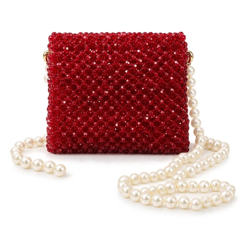 Maroon Crystal Beaded Clutch with Gold Chain Strap