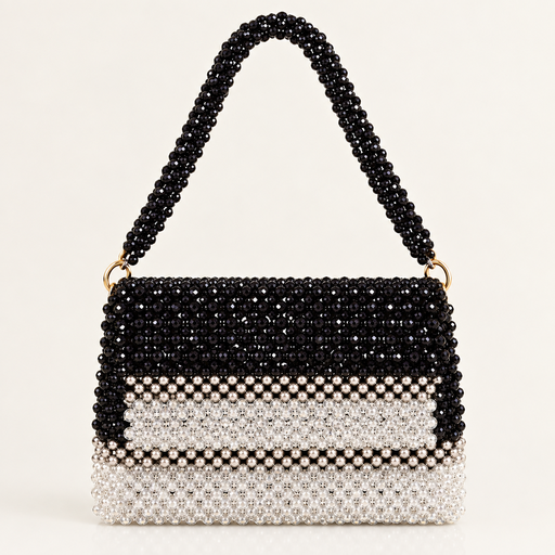 Custom Black & White Beaded Shoulder Bag