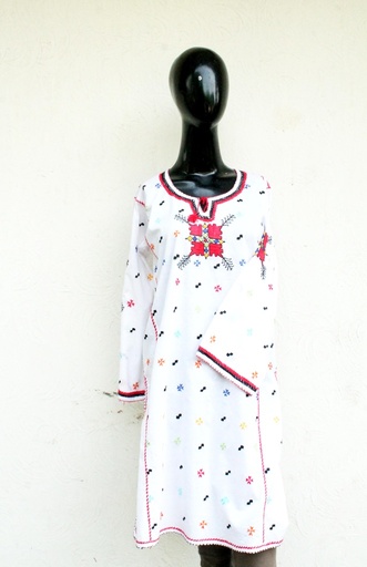 [PK0029-CW-PRT-000343] white full sleeves kurta with hand embroidery from DI Khan