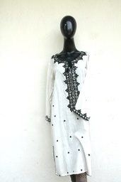[PK0029-CW-PRT-000345] white full sleeves kurta with Hurmich (Sindhi) embroidery