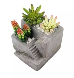 [PK0849-HM-PLN-005034] The Double Story Stairs Planter - Grey