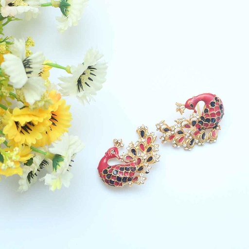 [PK2502-JW-EAR-008429] Peacock Tops / Earrings - Kundan Jewellery