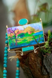 [PK2601-JW-NCK-008803] Landscape | Hand-painted Pendant with Beads String | Necklace