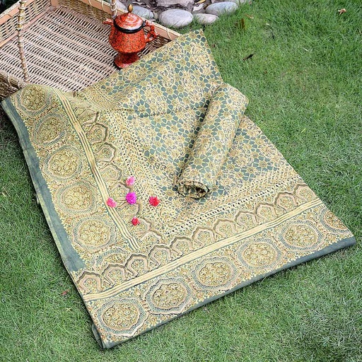 [PK0013-CF-AJK-009101] Gold work Ajrak - 2 piece suit    